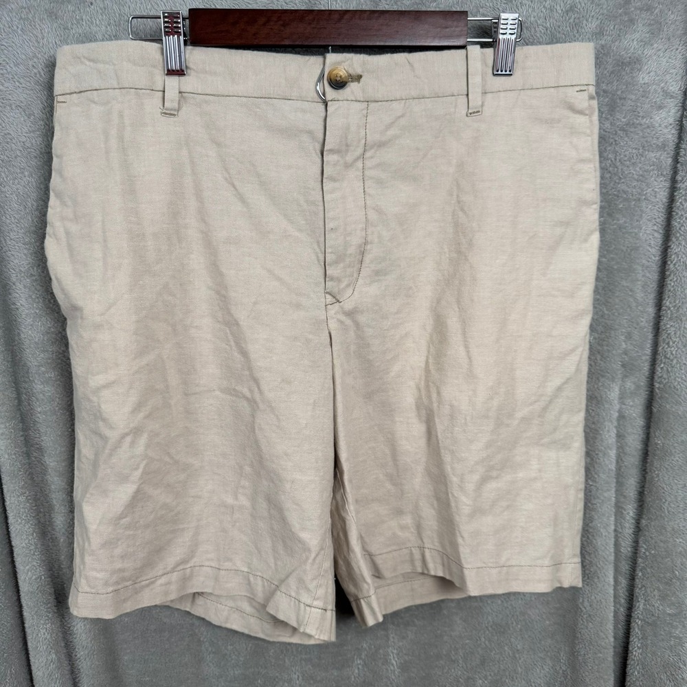 IZOD Mens Shorts Size 36 Beige Flat Front Casual Chino Golf Shorts